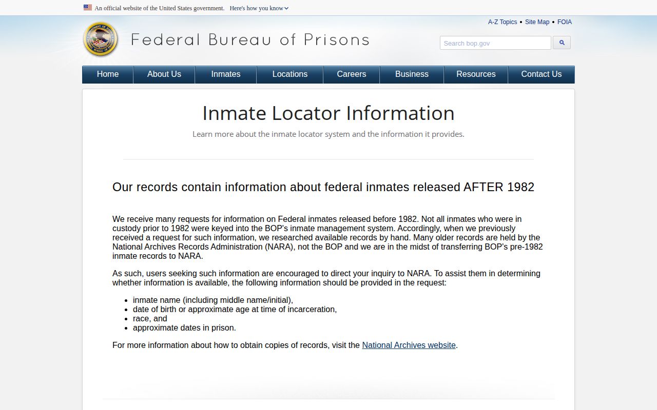 BOP federal release result field explanation for Clay County